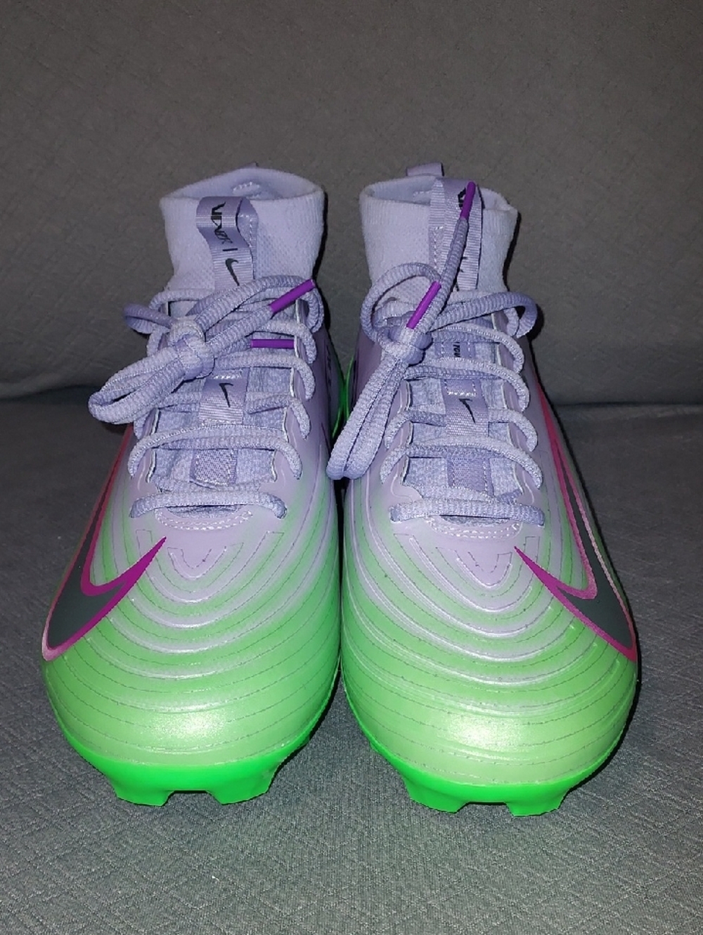 Nike Green & Lavender Football Cleats with Pink Swoosh